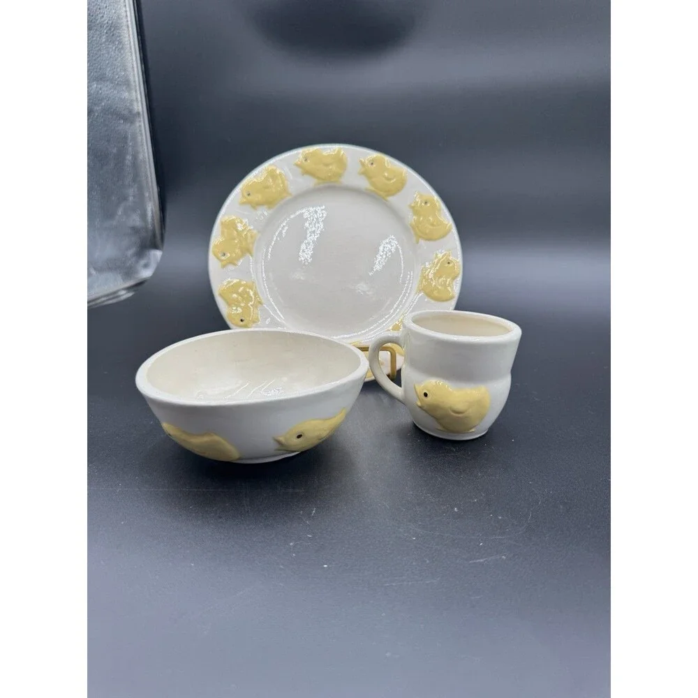 Vintage Goebel Lil Chicks Children's Eating Feeding Set Cup Plate and Bowl